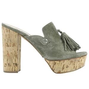 Casadei Sz. 8.5 Suede Cork Peep Toe Wedge Shoes Sandals - In Store Displays